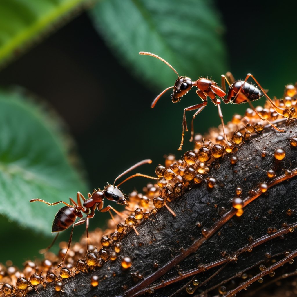 Peer into the secret world of an ant colony, where industrious workers scurry along well-worn trails. Focus on the minute details of their bodies and the granular texture of their environment in a super macro shot that uncovers the bustling life within.