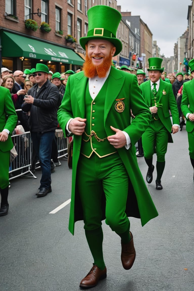 St. Patrick day parade, green theme, Leprechaun, shamrock, ireland, full body
,photorealistic:1.3, best quality, masterpiece,