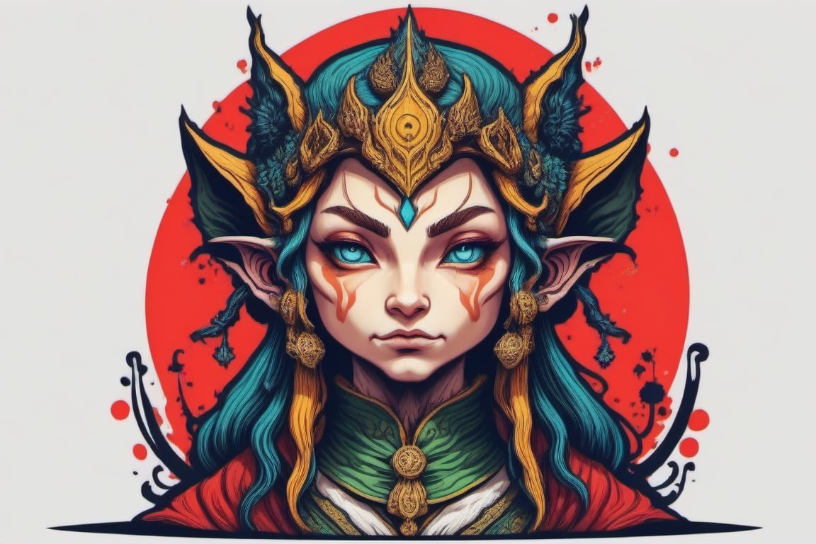 Leonardo Style, illustration, female elf head, ,oni style