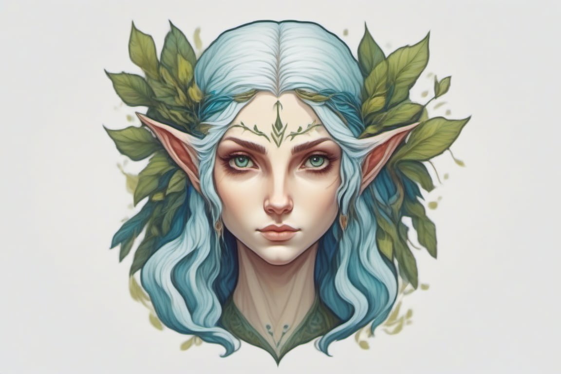 Leonardo Style, illustration, female elf head, 