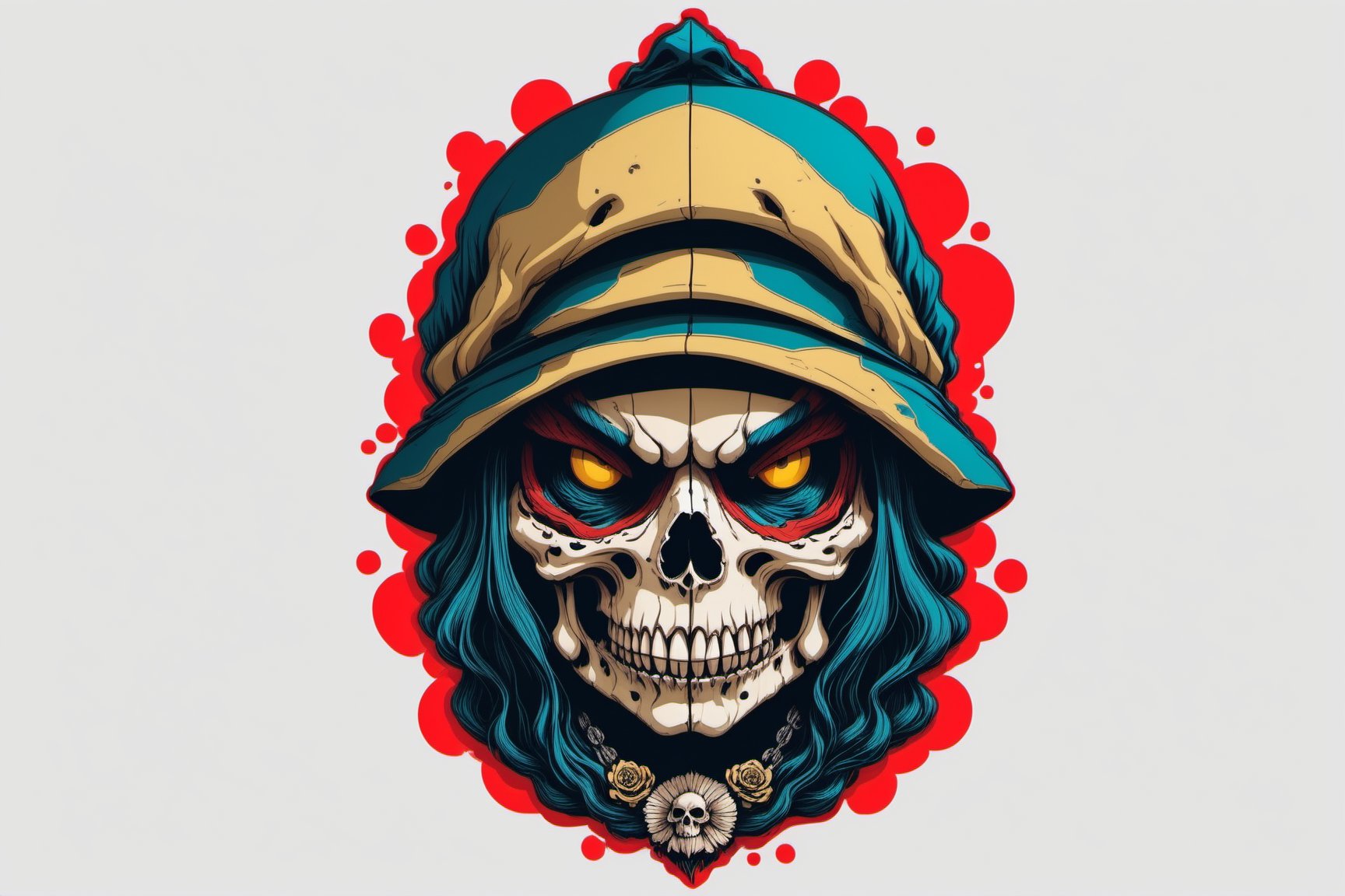 Leonardo Style, illustration, gangster female skull, only head, ,oni style