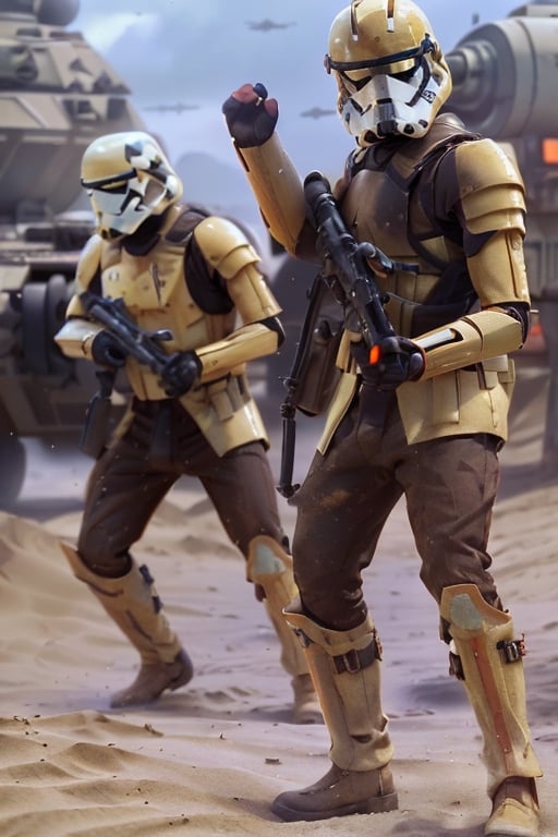 from Star Wars, (masterpiece, 8k, best quality:1.4), (beautiful, aesthetic, perfect, delicate, intricate:1.2),(poorly_lit_factory_plant, depth of field),  (high contrast), (nsfw), 1 soldier, (exact_same_helmet:1.3), full body photo from star wars storm trooper soldier, (sand_colored helmet, sand_colored_breastplate, sand_colored_right_shoulder_guard, sand_colored_left_shoulder_guard_with_a_shite_stripe, sand_colored_arm_guard,  red_colored_right_bicep_guard, sand_colored_tibiae's_guard, dark_brown_pants, dark_brown_leather_boots), (black_heavy_gun_stock:1.3), full body,