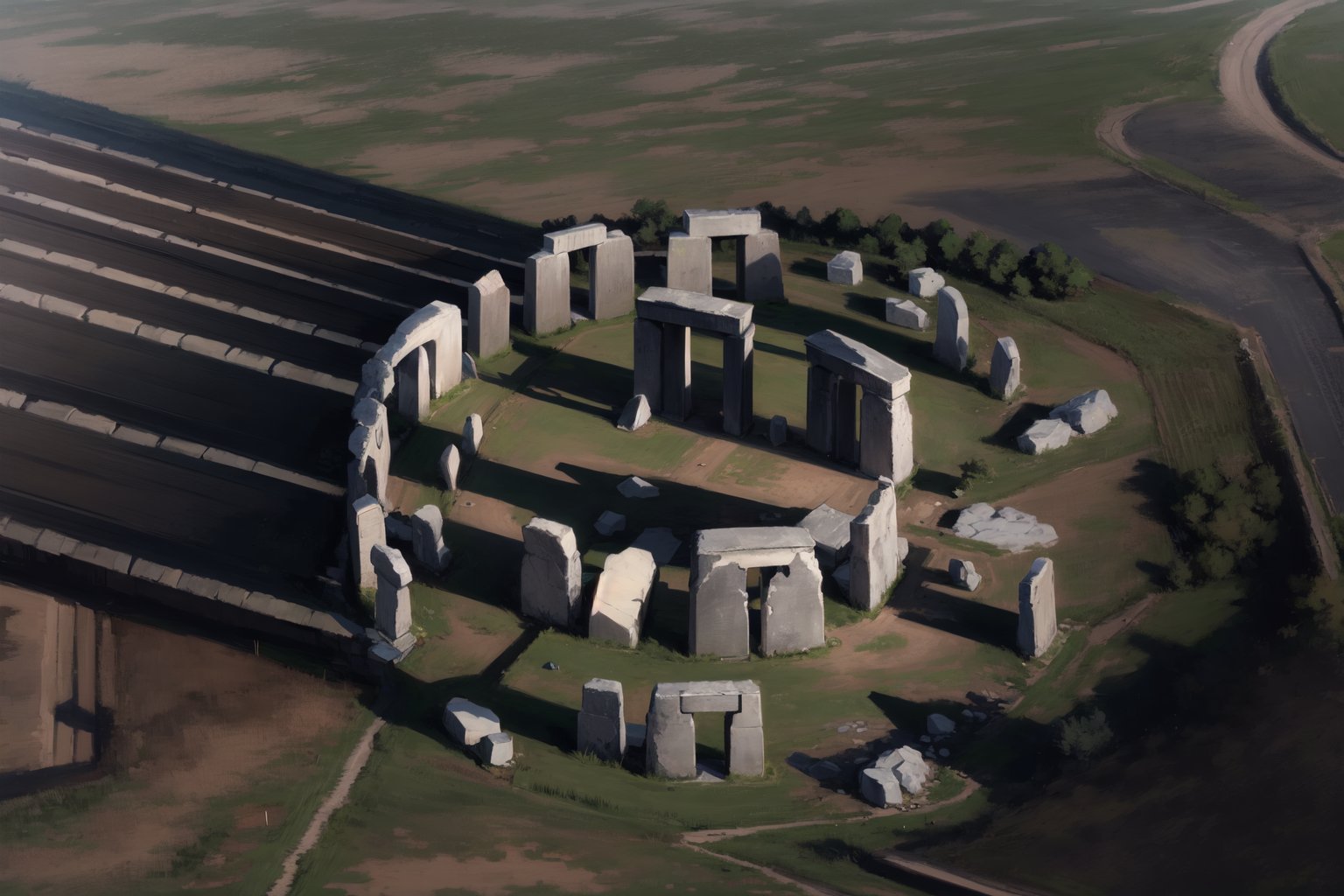 high resolution, {masterpiece}, Salisbury, England stonehenge monument made of stone on grass,{ancient setting, 3100 bc bronze age}