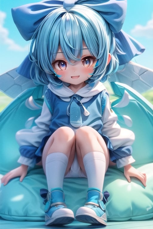 full_body:1.5,(sexy_pose:1.2), 1girl, blush, shy, pout, cute_fang,  best quality, highest quality, detailed_eyes, extremely detailed, highres, cirno, (blue_hair quality:2), white_panties,fantasy_princess,zzenny_n,rimgramm