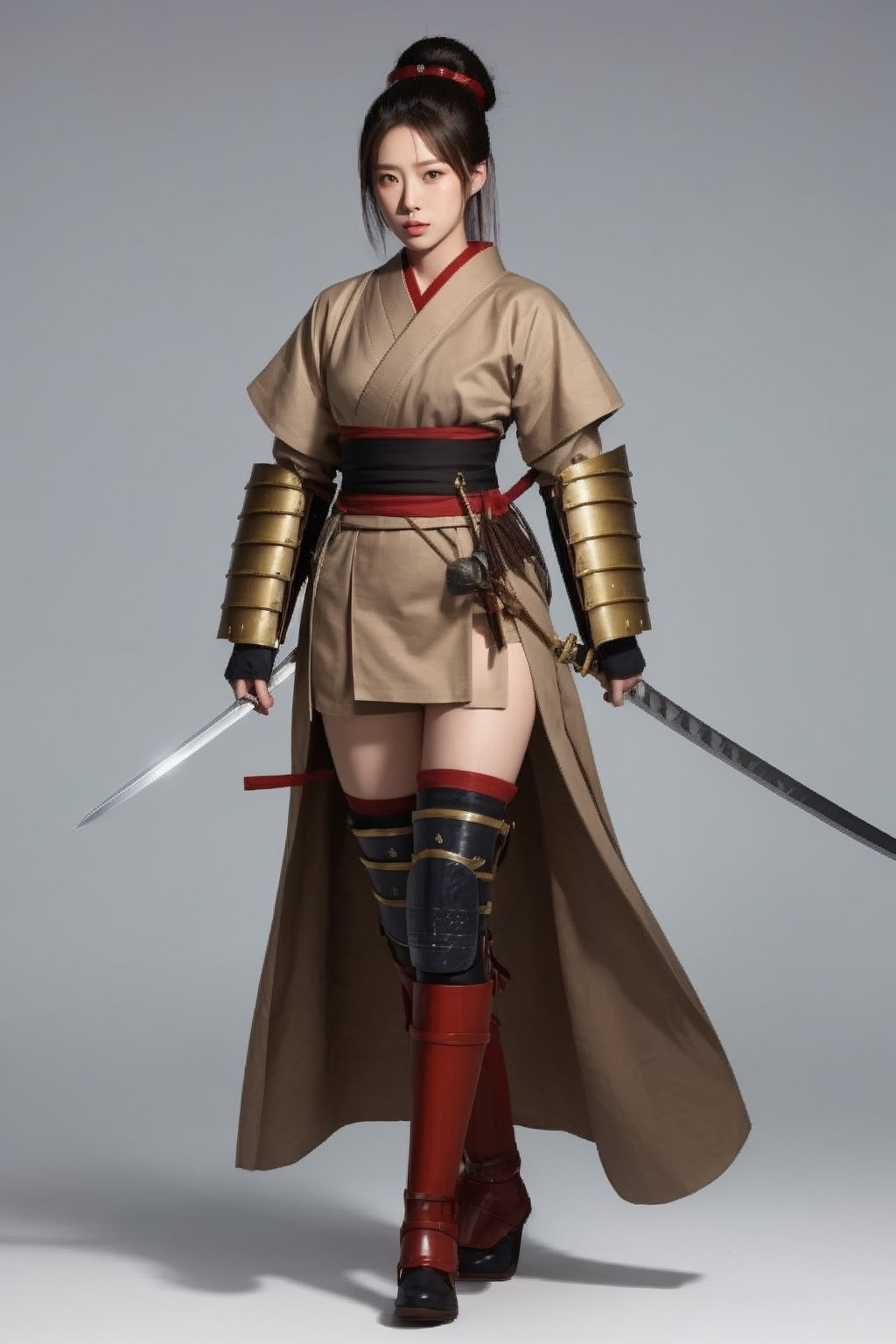  FeMale Samurai armor holding swords full body 