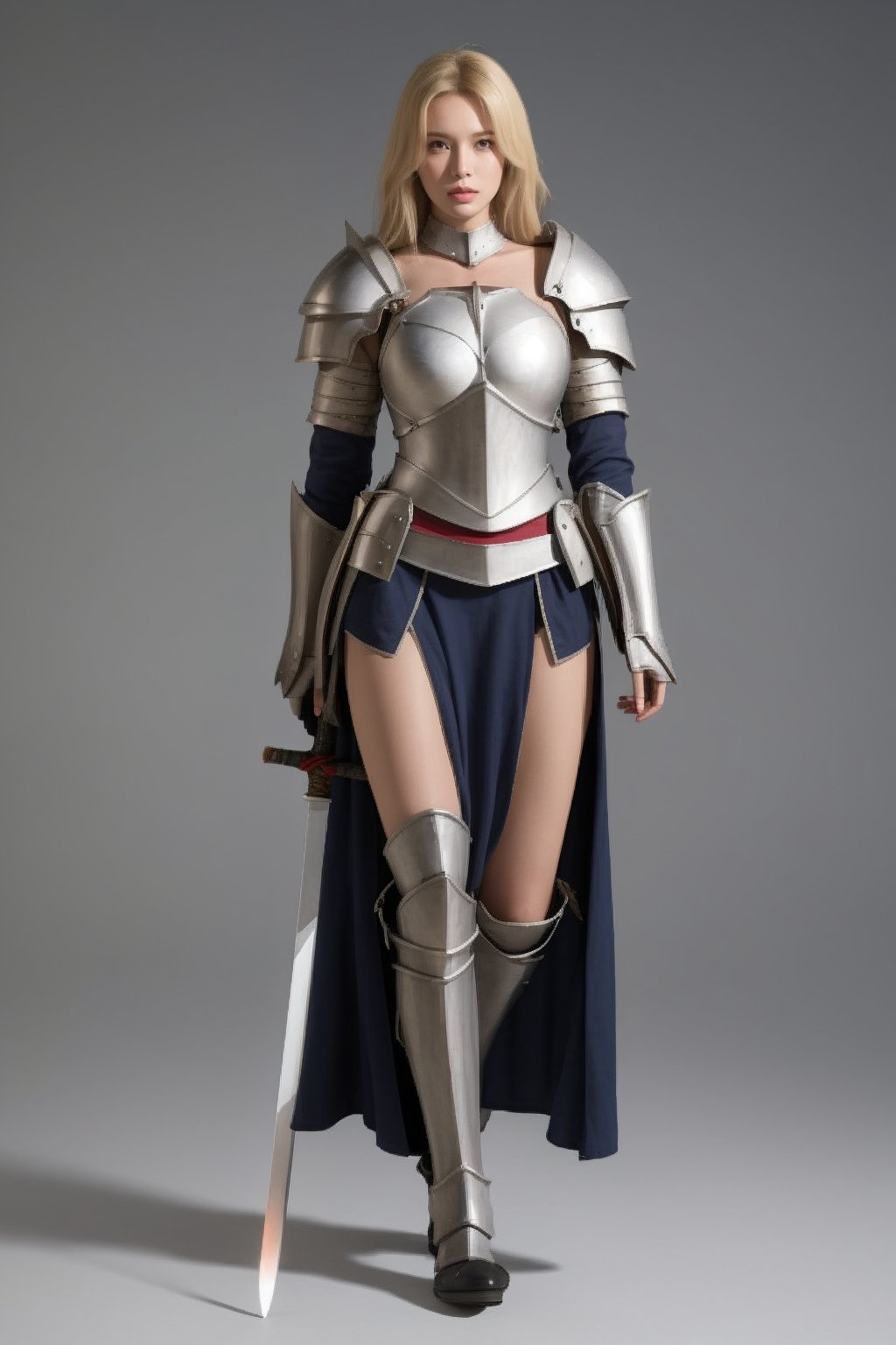  FeMale blond knight armor holding swords full body 