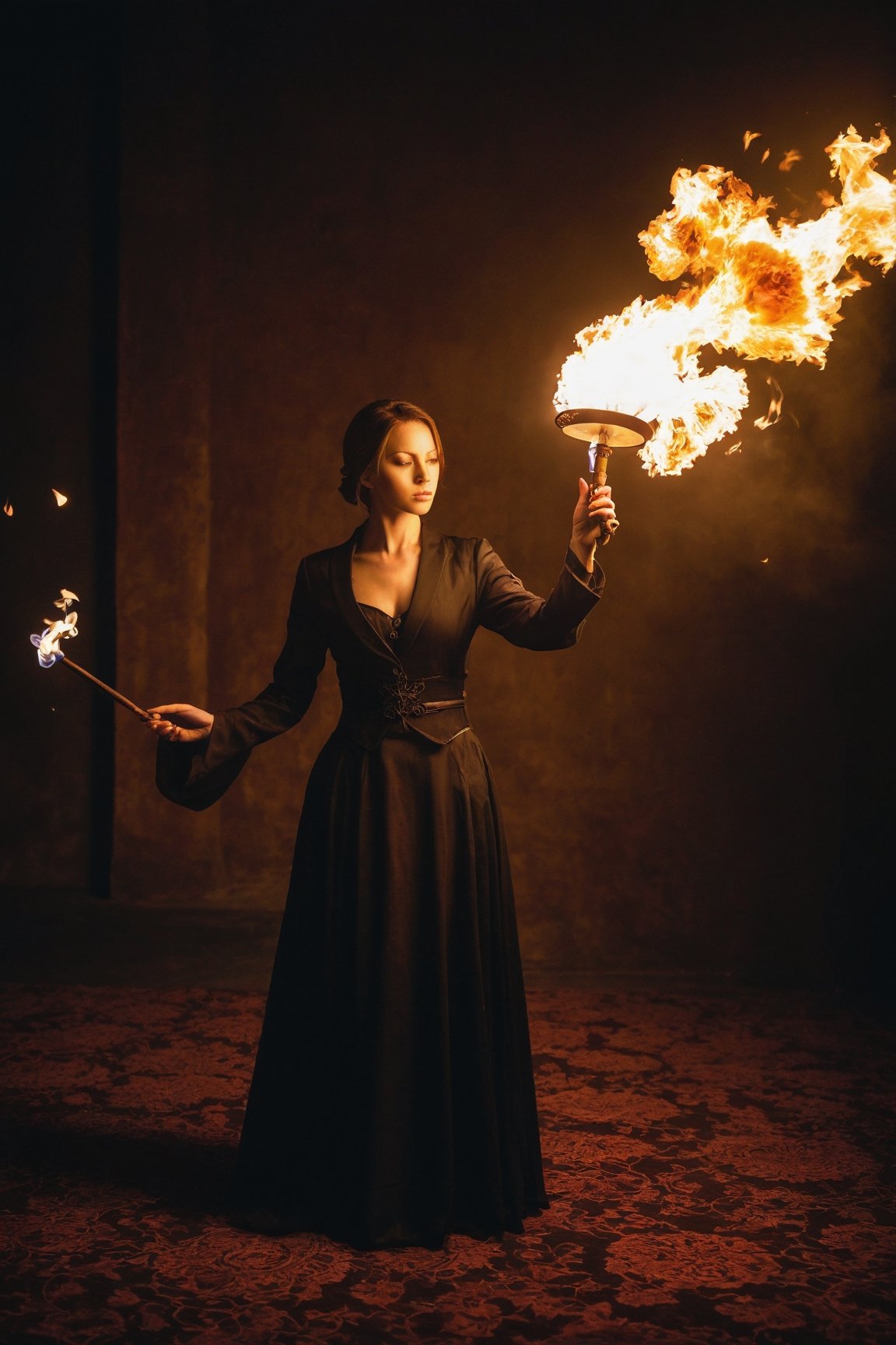 1 Girl, Raging Fire, Fire Magic, Fire Control, Magicism, Shocking Images, Fantasy, Magician
