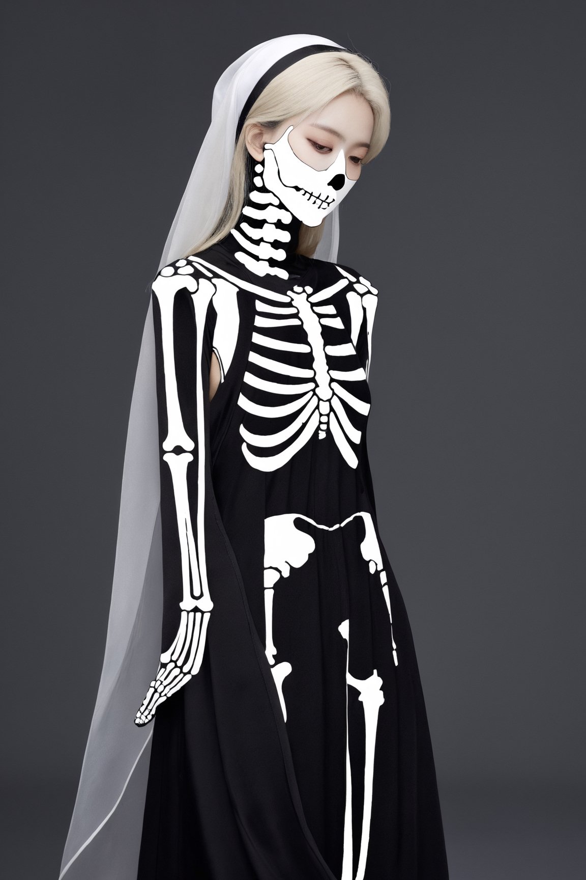 Masterpiece,high quality,(solo:1.2),((1girl)),(((human skeleton | girl))),,(white hair:0.3)
