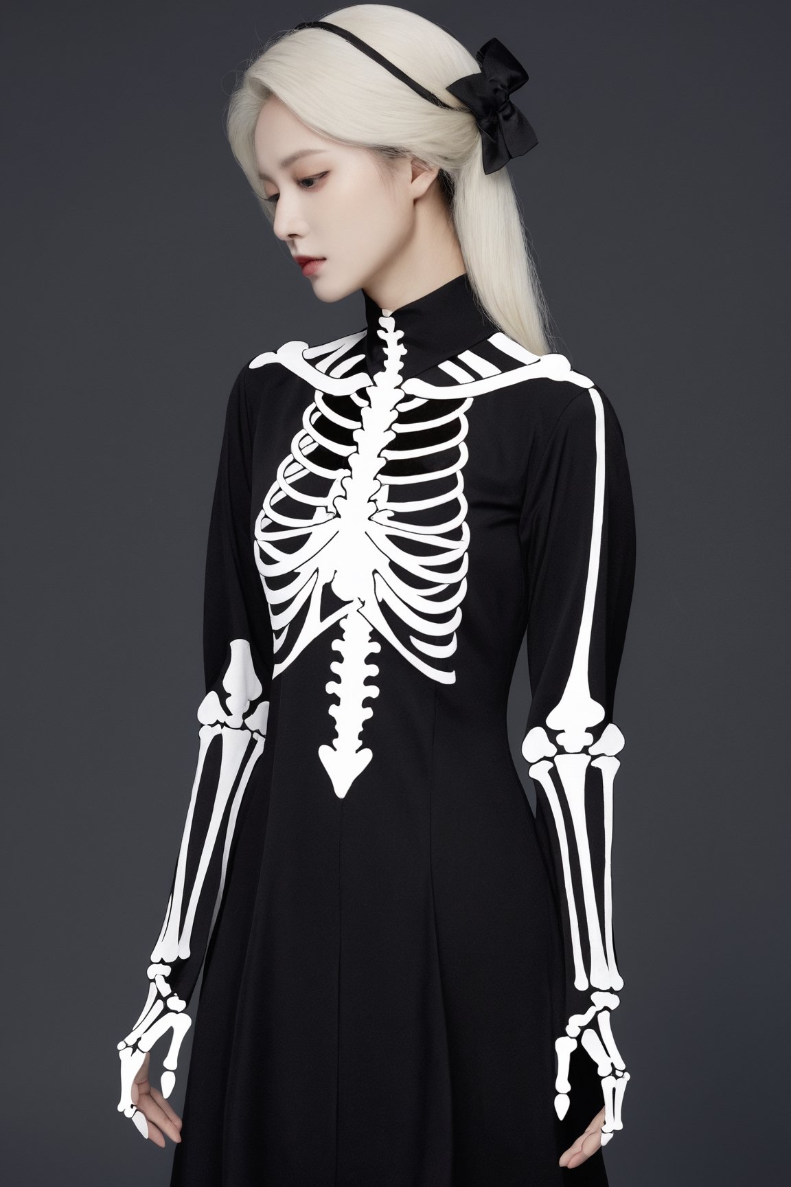 Masterpiece,high quality,(solo:1.2),((1girl)),(((human skeleton | girl))),,(white hair:0.3)
