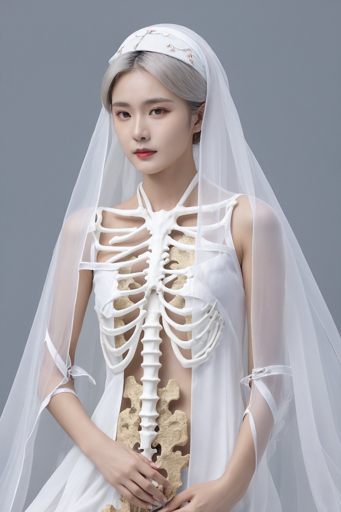 Masterpiece,high quality,(solo:1.2),((1girl)),(((human skeleton | girl))),,(white hair:0.3)
