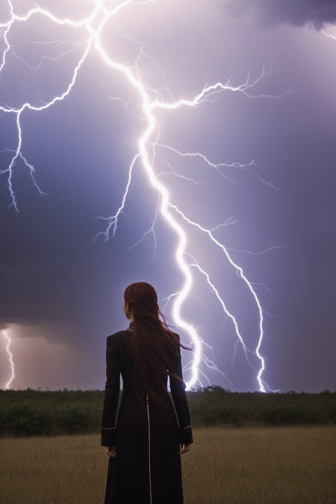 1 girl, lightning and thunder, thunder magic, lightning control, magic, shocking images, fantasy, magician