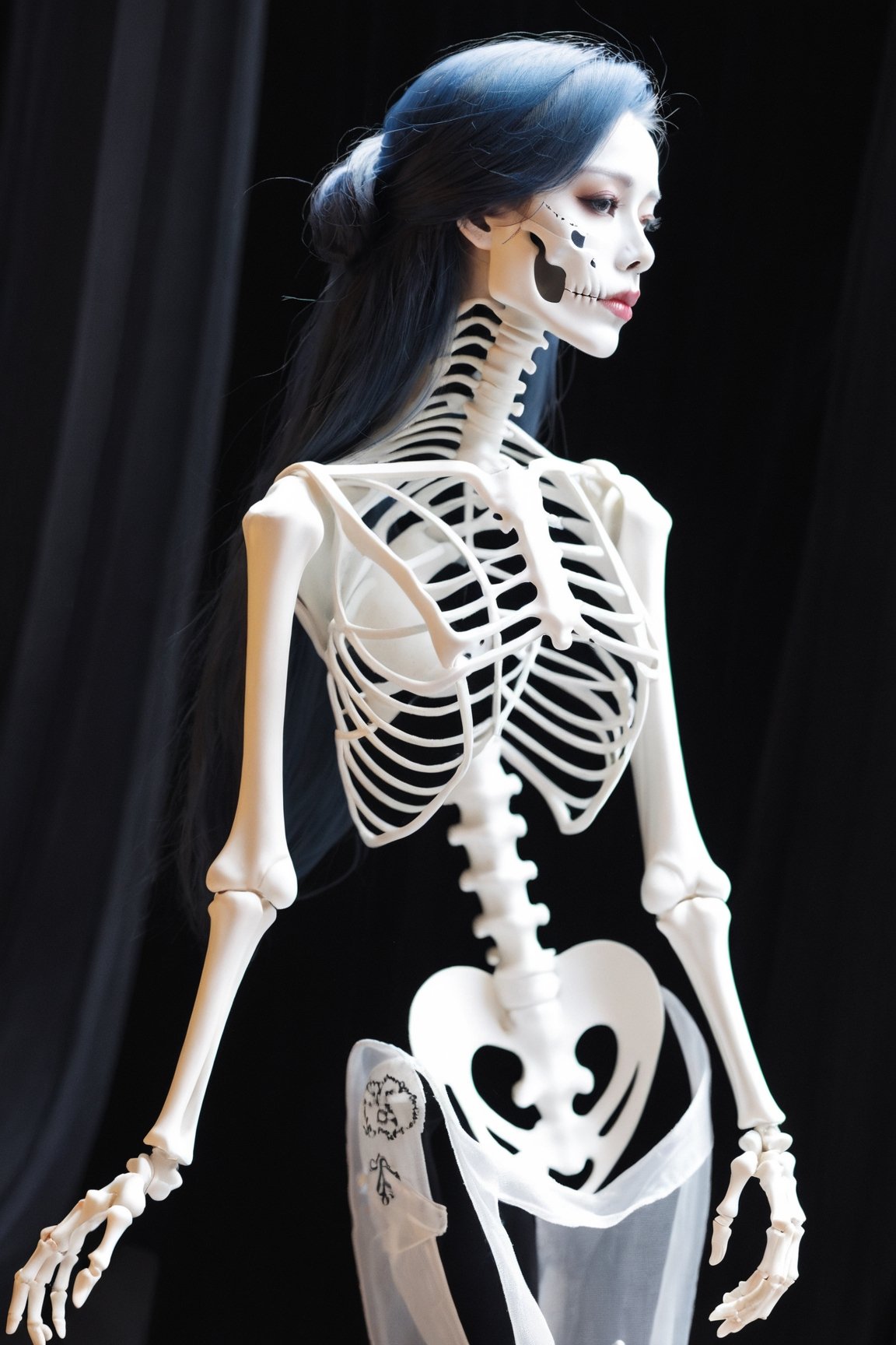 Masterpiece,high quality,(solo:1.2),((1girl)),(((human skeleton | girl))),,(white hair:0.3)
