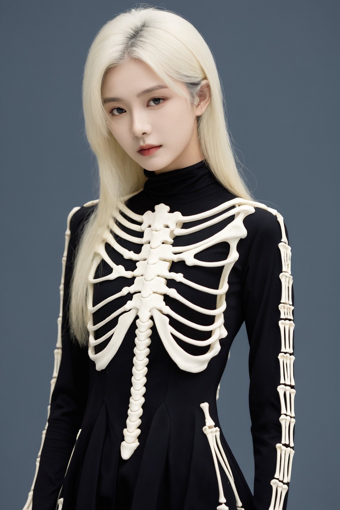 Masterpiece,high quality,(solo:1.2),((1girl)),(((human skeleton | girl))),,(white hair:0.3)
