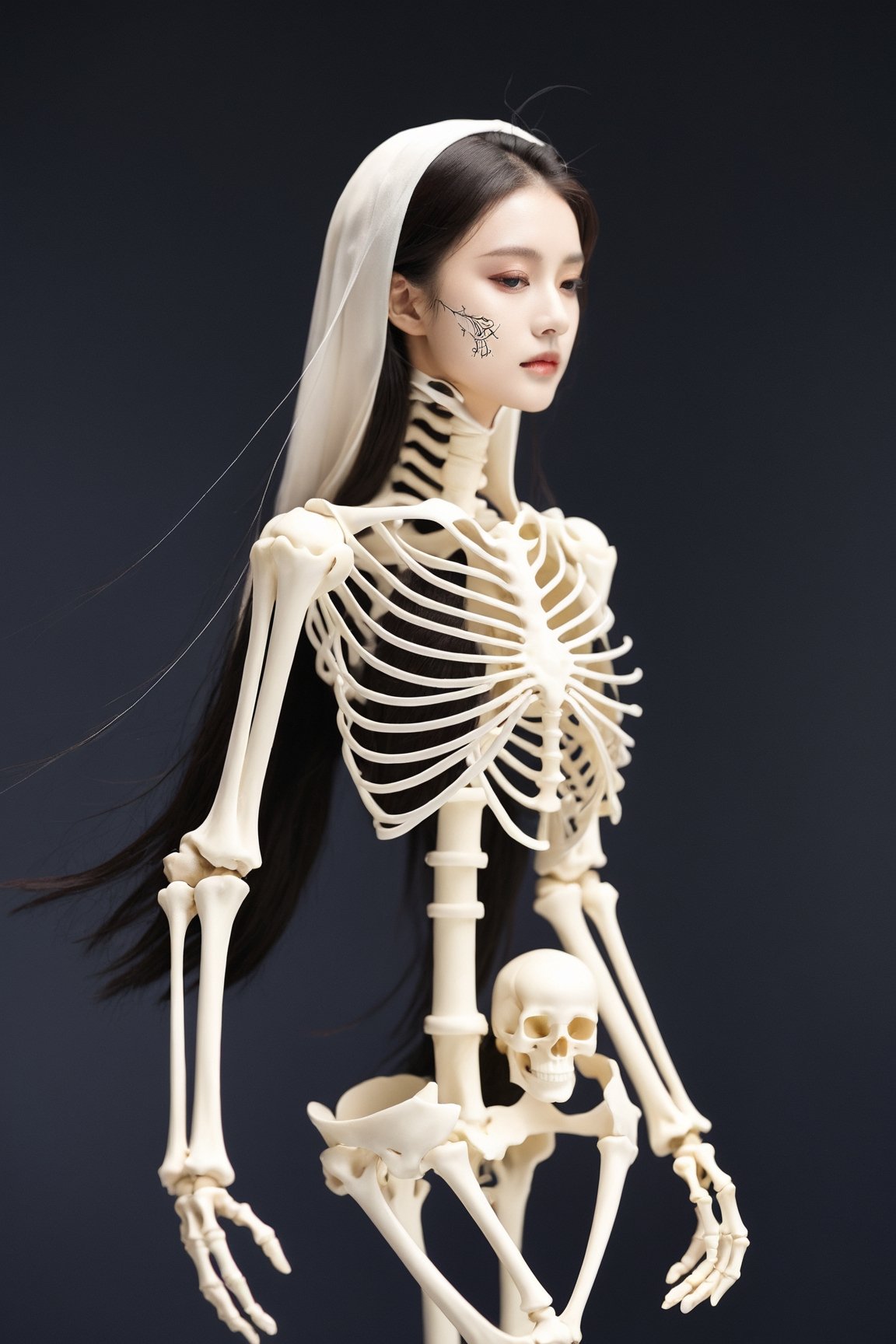 Masterpiece,high quality,(solo:1.2),((1girl)),(((human skeleton | girl))),,(white hair:0.3)
