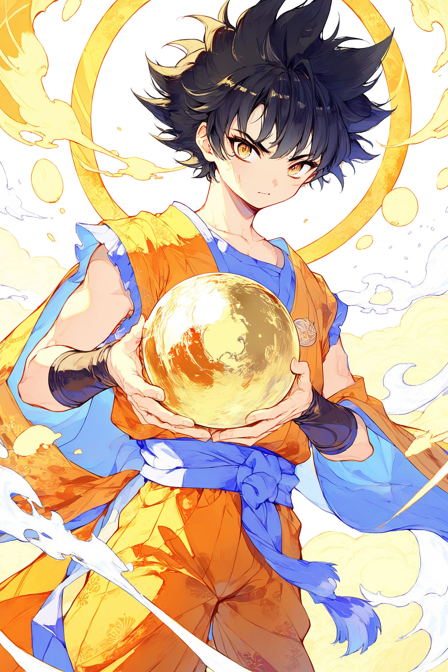 son goku holding a golden ball , 4k anime