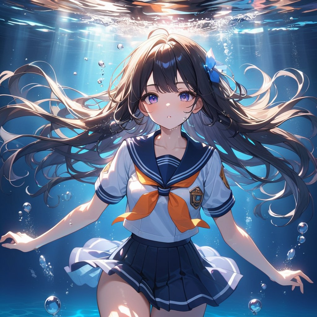 absurdres,highres,ultra detailed BREAK
girl,underwater,sailor suit