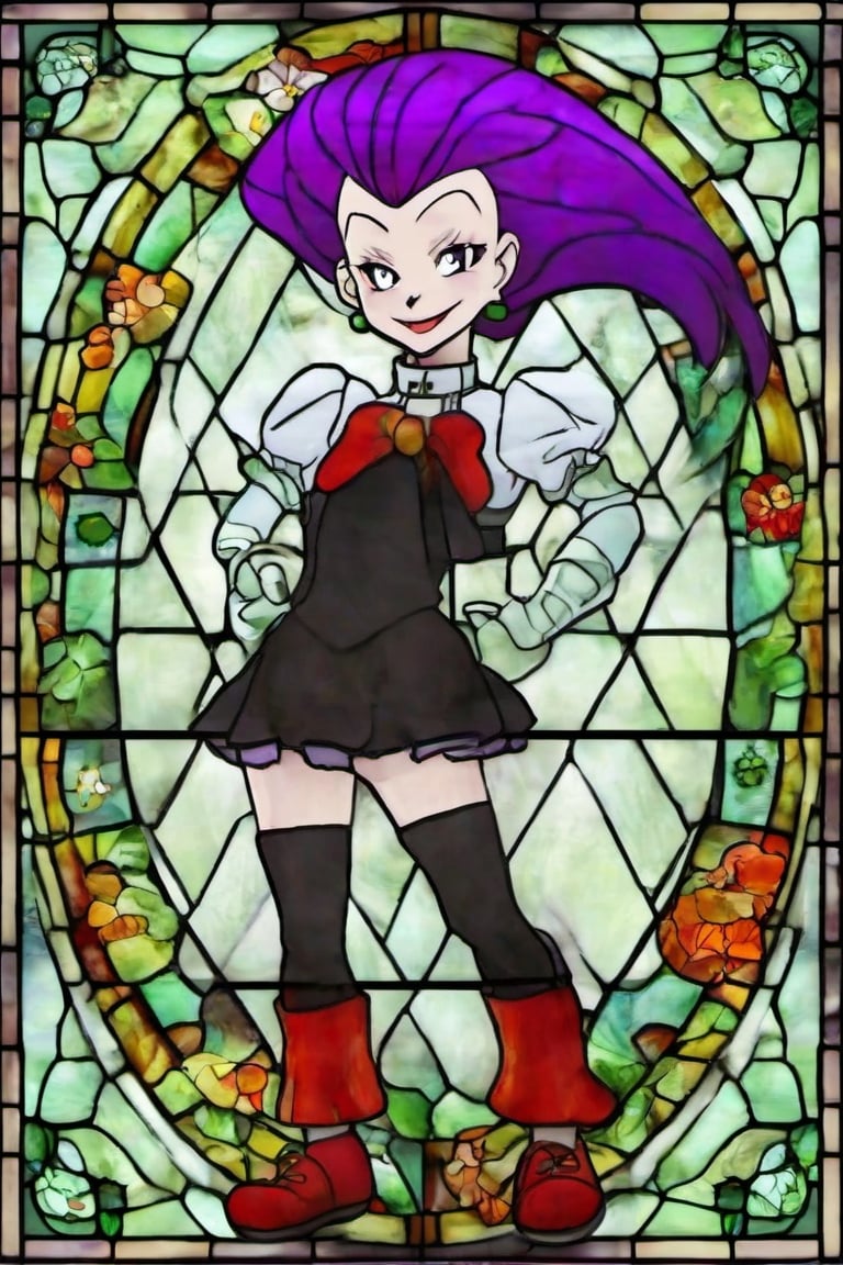 fully body, pkjes character, from pokemon, clown outfit, Stained glass