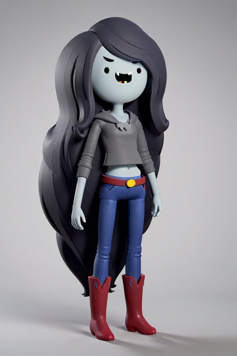 3d model style image of Marceline from Adventure Time cartoon show, open_mouth, no_nose, wearing a cowboy outfit, grey skin color