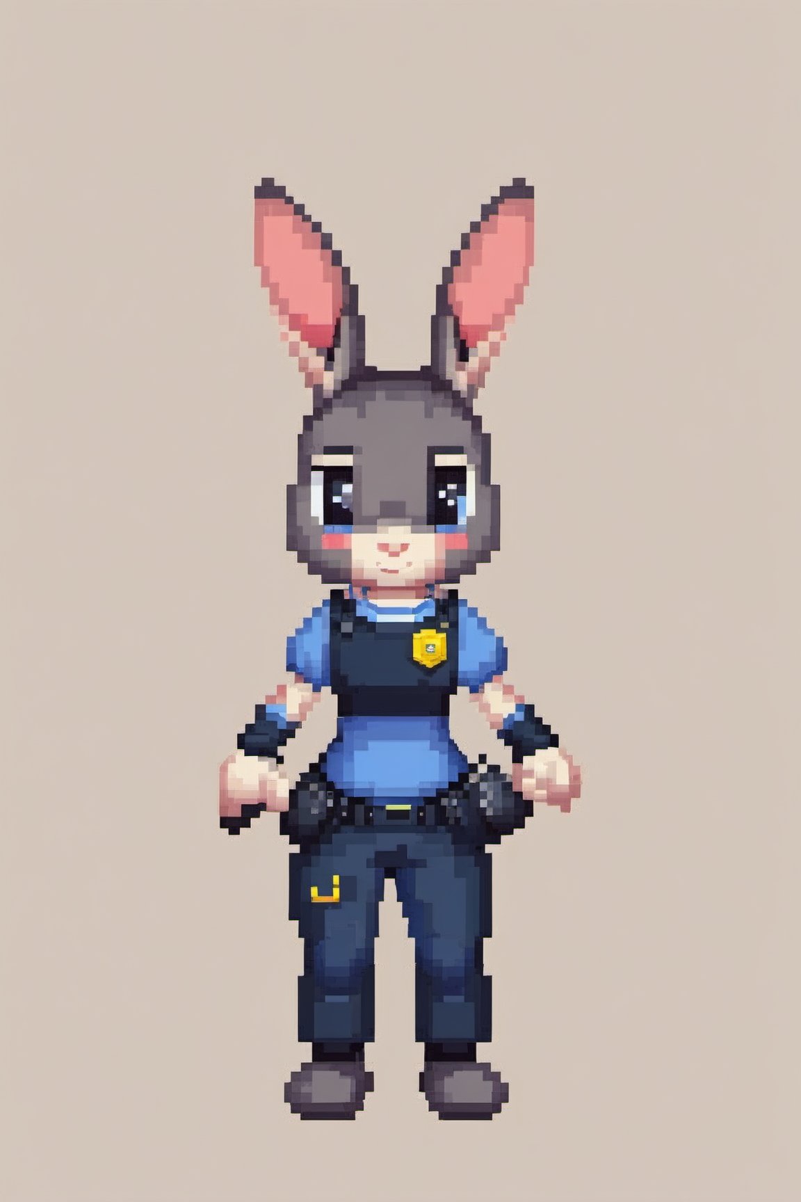 Full body pixel style image of jxdhxps character, police outfit, pixel style, background of a beach