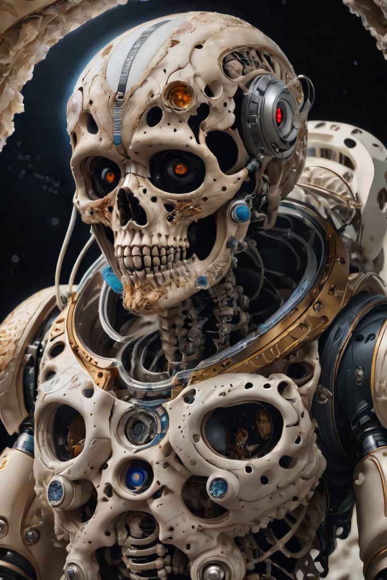 absurdres, intricate details, masterpiece, best quality, high resolution, 8k, (a full body skeleton in astronaut spacesuit:1.2), (skull:1.3), (broken helmet:1.4), (colored light bulbs:1.3), spacesuit, lunar surface, craters, black sky, stars, detailed face, detailed body, shot on camera Canon 1DX, 50 mm f/2.8 lens, raw,