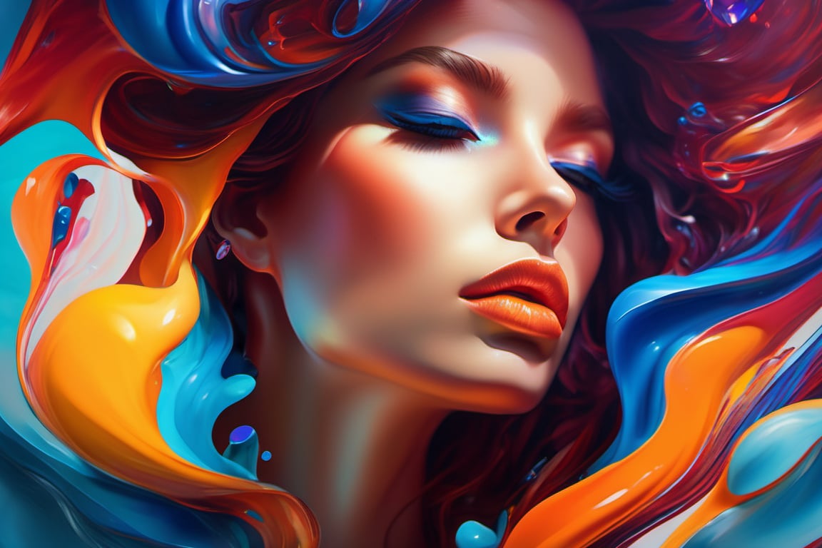 ultra detailed artistic abstract photography of liquid lust, detailed captivating eyes on molten statue, asymmetrical, gooey liquid hair, color exploding lips, highly refractive skin, Digital painting, colorful, volumetric lighting, 8k, by Cyril Rolando, by artgerm, Trending on Artstation, 16k resolution, 300 dpi, 600 dpi, 4k, Contest winner, High definition, detailed, realistic, 8k uhd, high quality