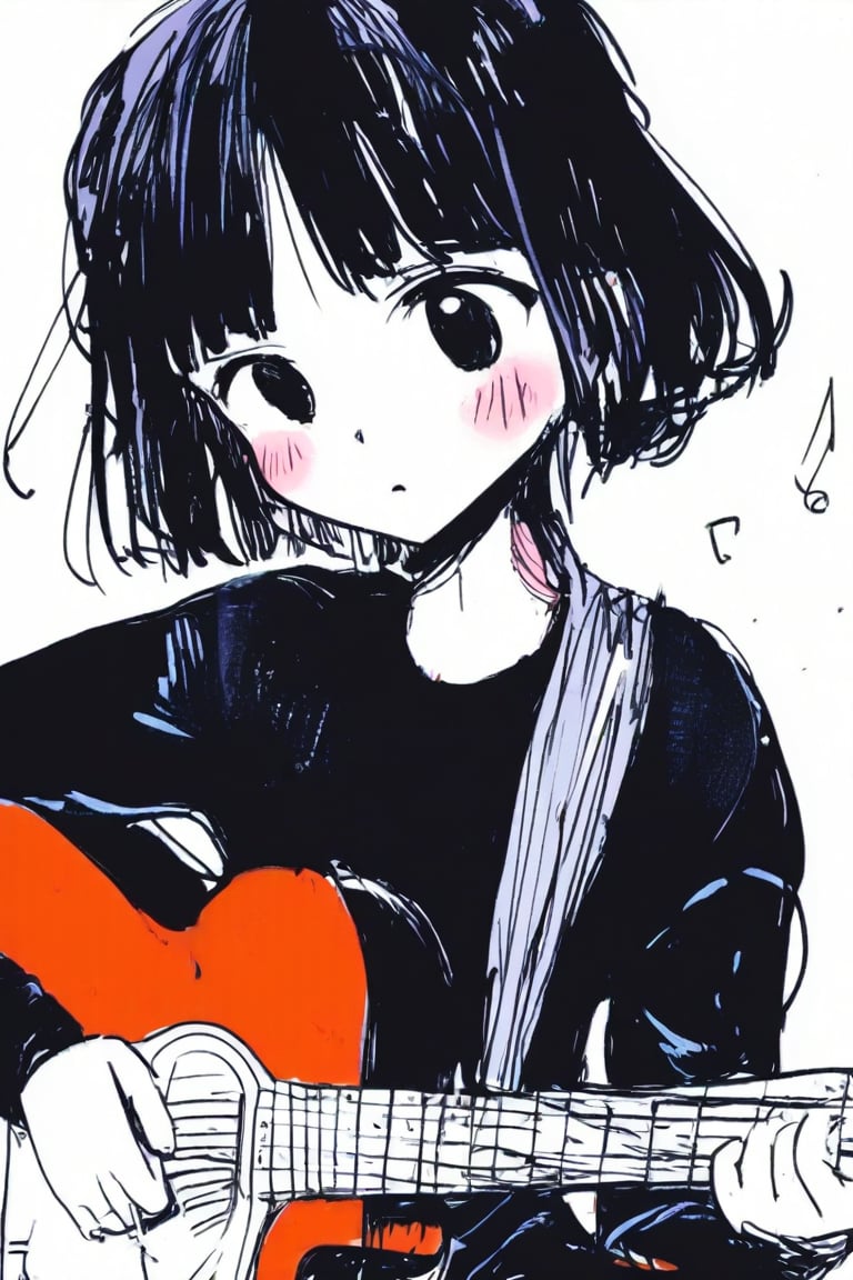 1girl, anime, playing guitar