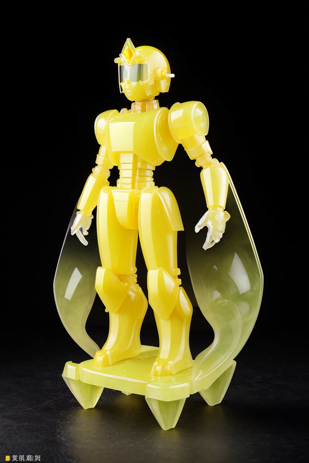 a (yellow jadeite:1.3, transparent:1.3) armored robot, (solo:1.2), standing in street, jade with (yellow theme:1.3), no humans, high quality, masterpiece, realistic, photorealistic, long-focus,