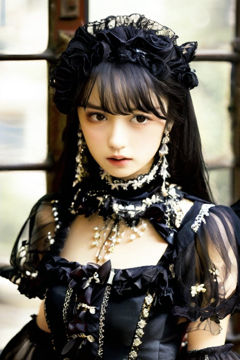 1girl, solo, high resolution, mesmerizing beautiful face, feminine, gothic lolita dress, photo, intricate facial features, extremely sharp, perfect detail, ultrarealistic, hyperrealistic