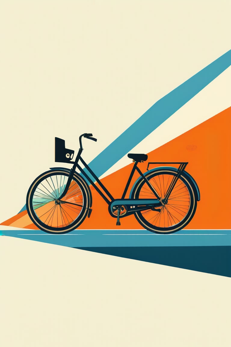 A flat design illustration of a classic bicycle, with vibrant and contrasting colors. The style is clean and modern, featuring simple geometric forms, limited shading, and a balanced composition. The colors are bold and dynamic, giving a fresh and retro-futuristic look.