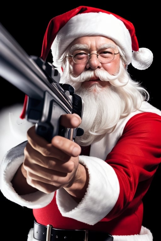 Masterpiece, high resolution, realistic 1 Santa Claus,  with a gun in his hand , shoot with gun, gun,