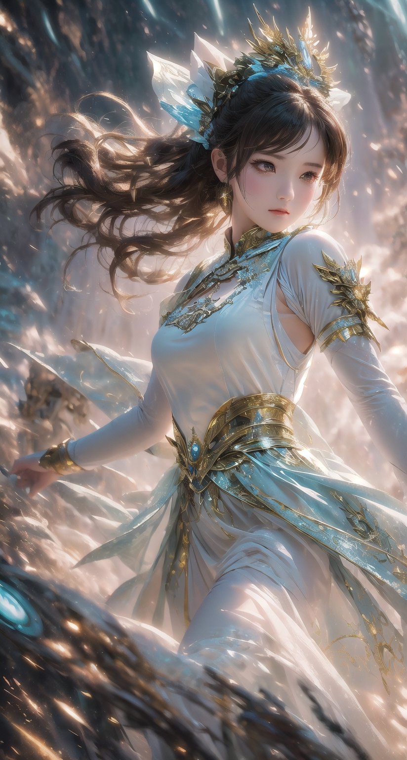 (Masterpiece,Best Quality), 1 girl in a maid dress , striking a battle pose , Fantasy, magical vibes, sci-fi mood, sharp focus,1 girl,Extremely Realistic,fantasy_world, ,Beautiful,Detail,perfect