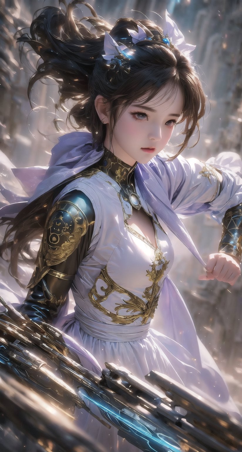 (Masterpiece,Best Quality), 1 girl in a maid dress , striking a battle pose , Fantasy, magical vibes, sci-fi mood, sharp focus,1 girl,Extremely Realistic,fantasy_world, ,Beautiful,Detail,perfect