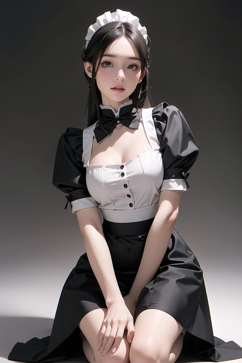 solo,((bishoujo)),(Victoria black maid dress),Realism,kneeling,(Random_background),