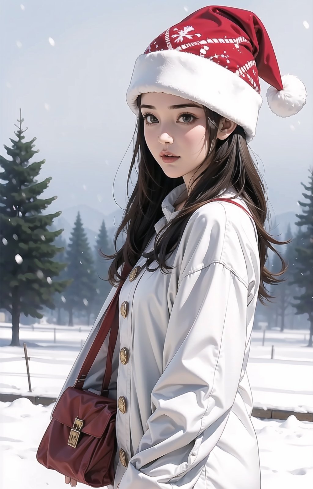 solo,((cute girl)),(cowboy shot:1.4),boichi manga style,
Santa Claus suit,santa hat,snow