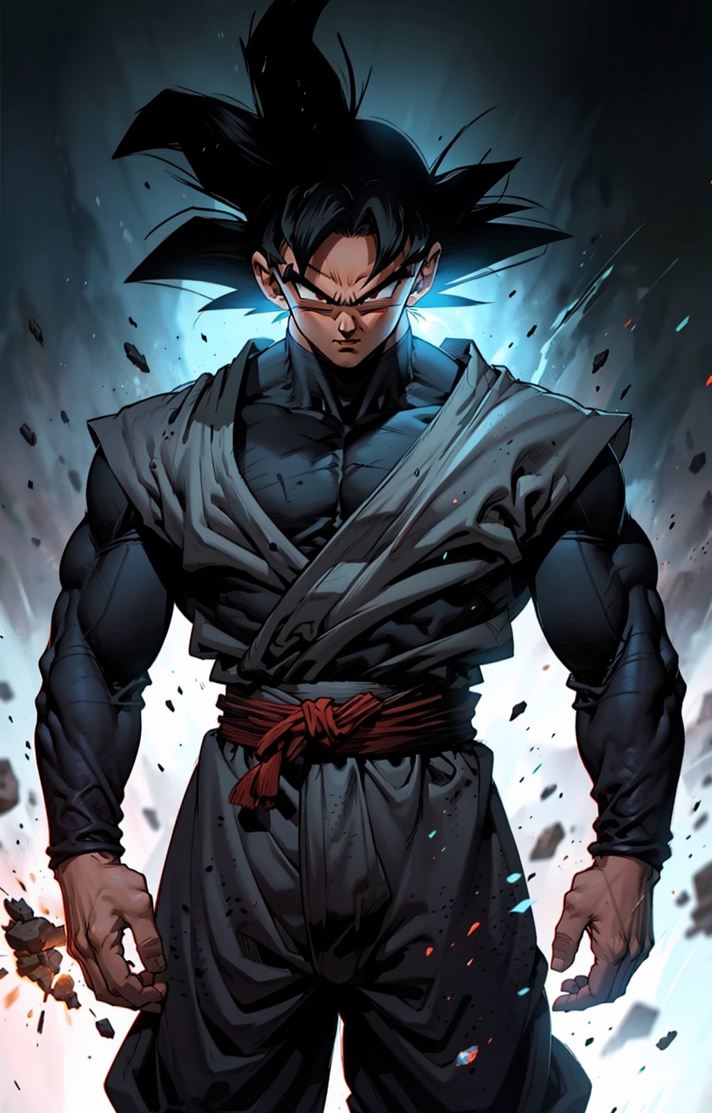 solo,((goku)),(muscular1.1),(cowboy shot:1.4),black_background,boichi manga style,blasting kamehameha,