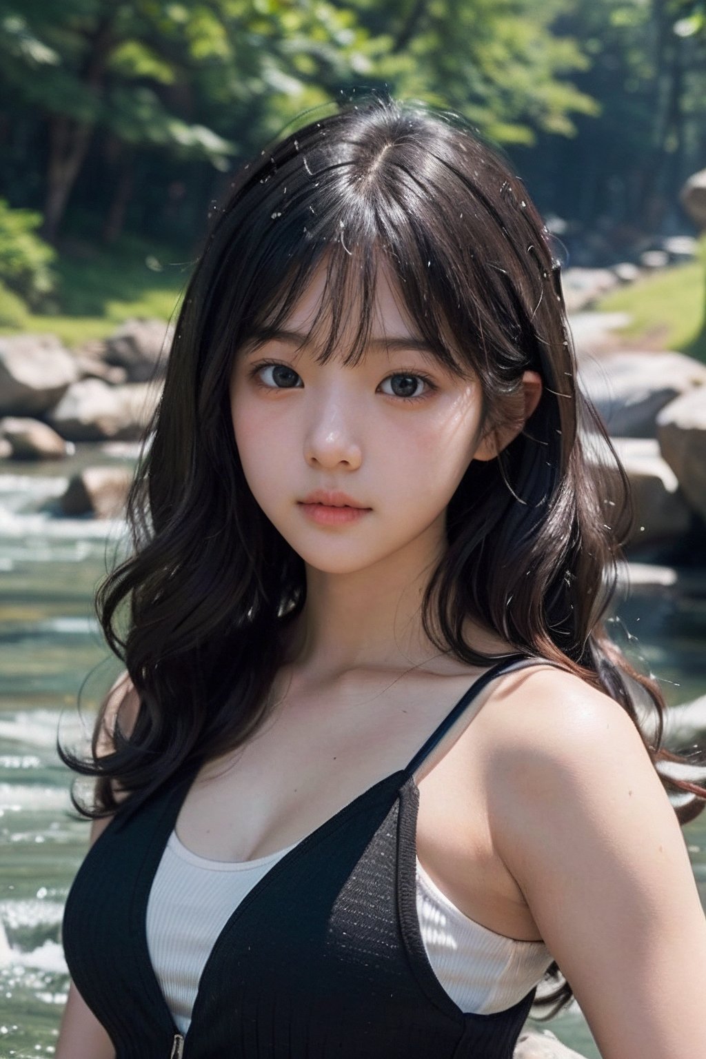 (((wild stream side))),(((look at the audience))),(((Only the face is in the shot))),
人：(((a korean girl))),(low cut),
優：(((16K texture structure))),Beautiful oval face profile,
髮：(bangs),((long hair))(((wild stream side))), (((looking at the audience))), (((Only the face is in the shot, focus on face))), 
人：(((a korean girl))), (low cut), 
優：(((16K texture structure))), Beautiful oval face profile, 
髮：(bangs), ((long hair)), (curls), 
服：spaghetti strap sleeveless vest, ,(curls),
服：spaghetti strap sleeveless vest,