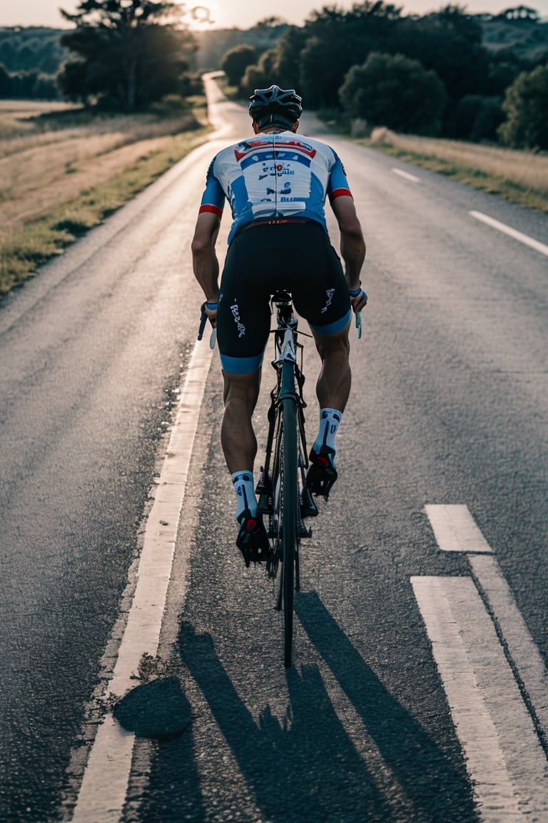 masterpiece, extremely high resolution, (a solo boy riding in road bike on the countryside road), (full_body visible), from below