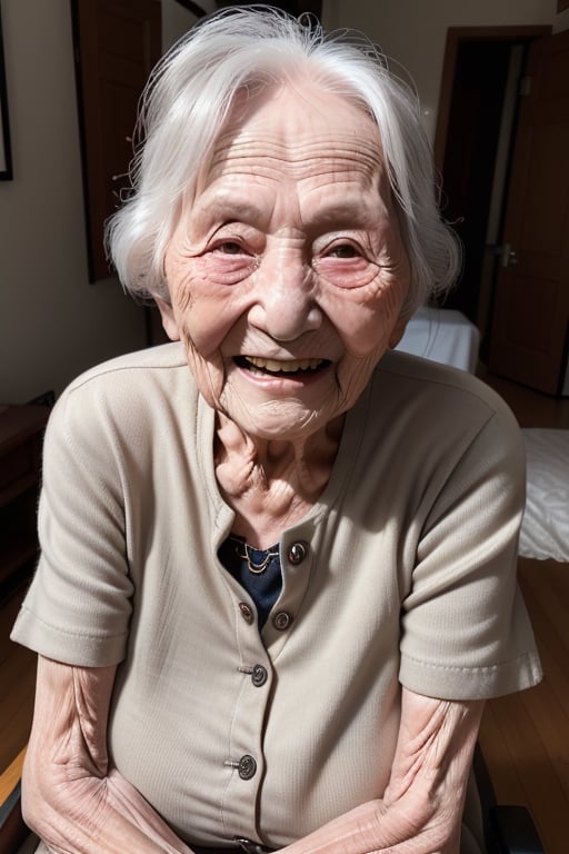 very happy grandma, 100yo, realistic,