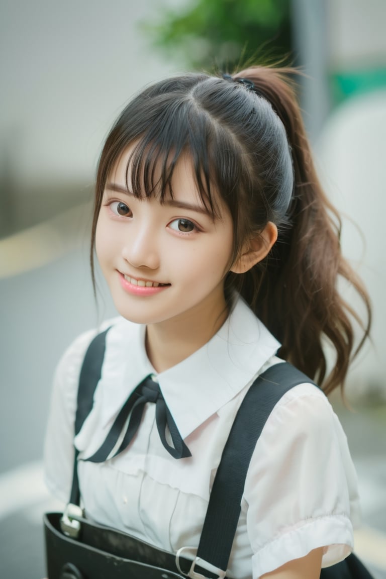 ((Masterpiece), (best quality), (highly detailed)), A realistic and highly detailed photo of a 16-year-old Asian girl with a baby face, small breasts, and big eyes. She has messy hair and is wearing a white collared shirt and a black skirt. She is looking at the viewer with a smile and a blush on her face. The photo has a dramatic lighting effect with ray tracing, giving it a cinematic feel. The background features the scenery of old Taipei city, with no humans in sight. There are various elements in the scene, including ground and motor vehicles, rain, buildings, power lines, windows, signs, water, plants, and utility poles. The photo captures the beauty of the real world location with utmost detail and precision. The resolution of the photo is FHD, 4K, and 8K, ensuring the best quality and ultra-detailed representation. ,dashataran,xxmix_girl,xxmixgirl,LinkGirl,FilmGirl,korean girl,cutegirlmix,male,beautymix