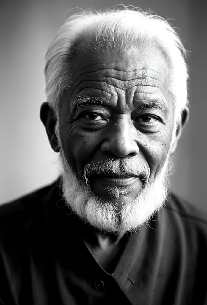 Picture an elderly black man, his face etched with the lines of wisdom, his white hair like a crown of experience. Imagine him standing up, his eyes reflecting a lifetime of stories. Write a piece where this venerable man imparts his most cherished advice to a young listener, words that transcend time and carry the weight of lessons learned.