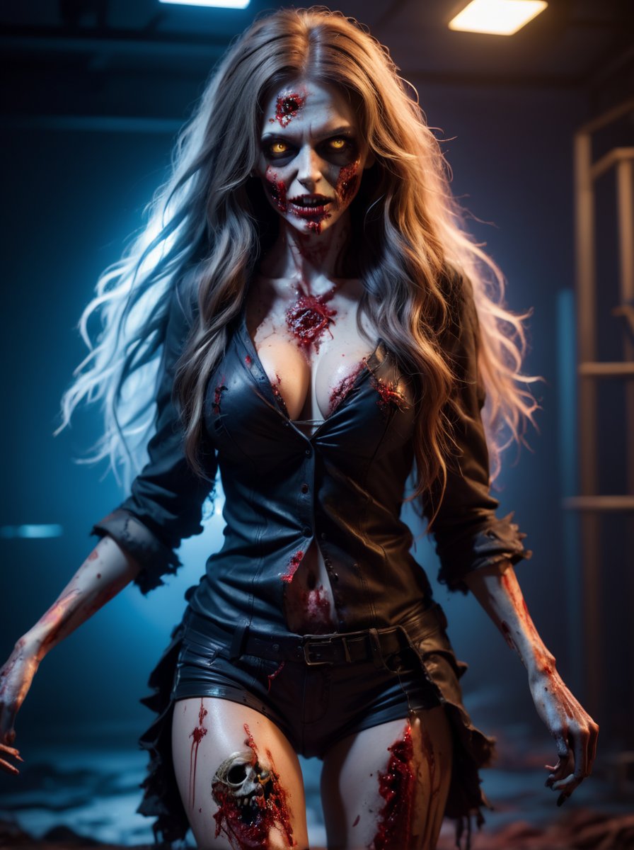 photo portrait
sexy zombie girl, full body, walking, beautiful long thick messy hair , neon studio, intense ring light, professional photograph of a stunning woman detailed, sharp focus, dramatic, award-winning, action lighting, octane render unreal engine,Masterpiece