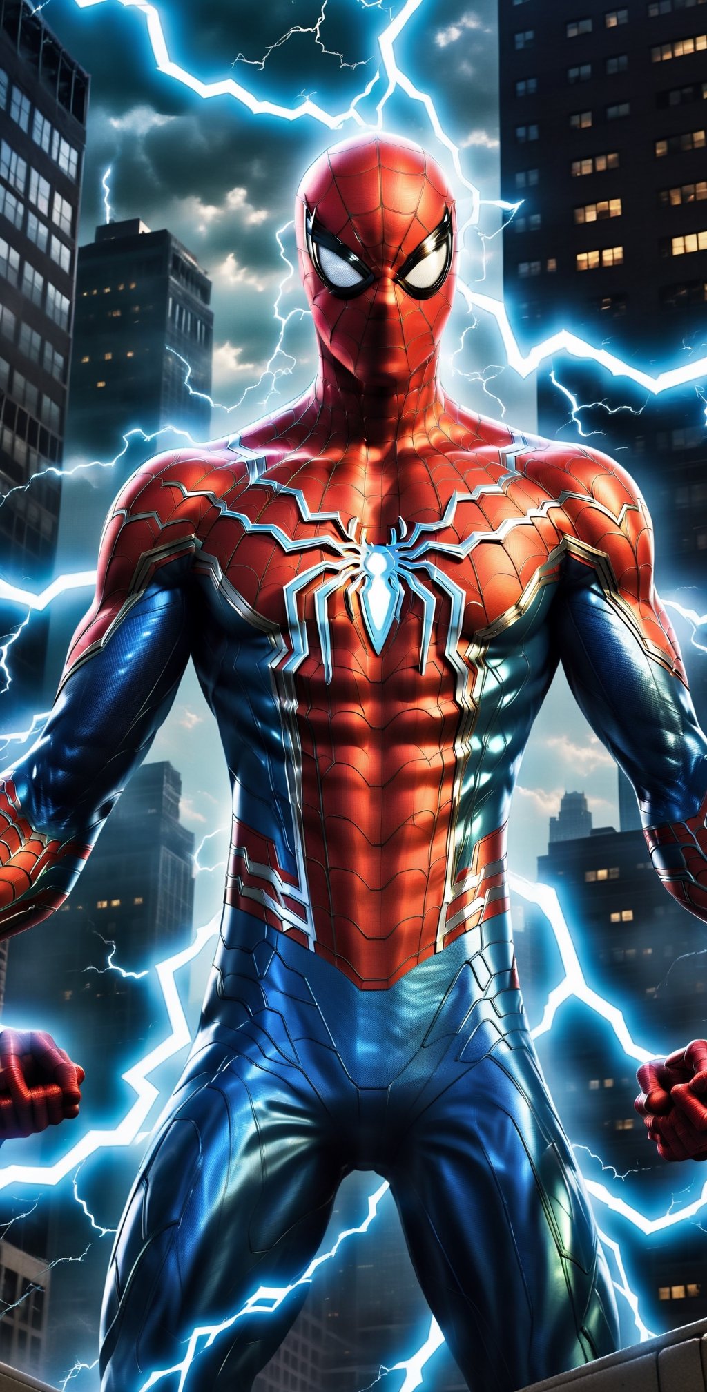 "Bring Electro, the formidable Spider-Man villain, to life in an electrifying display of power and technology. Envision him encased in an advanced high-tech armor, with his body emanating a mesmerizing blue glow that mirrors the crackling lightning coursing through his veins. Against a backdrop of urban chaos, Electro stands as a living testament to the fusion of raw energy and cutting-edge innovation."