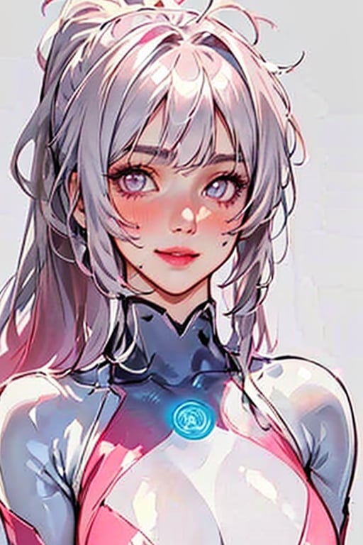 Ultrawoman, ultraman bodysuit, ultraman impact, sliver hair, Ultrawoman, (((anime style))), (((1 woman, solo))), (((masterpiece, best quality, high resolution))), (realistic face:1.4),  Ultra details, extremely beauty details, (clean and clear sketch lines:1.2),   (1 woman:1.3), (medium full shot:1.3), (from below:1), (focus upper body:1.3), (look viewer:1.5),  (Jennifer Lawrence face), (raised eyebrows:1.2), (bushy eyebrows:1.1), (shallow smile:1.3), (bright smile:1.3), (glowing eyes:1.3), (pink natural makeup:1.2), (natural pink lipstick:1.1), Heroine, confidence, elegant beauty, (firm eyes:1.4), holy and noble, (pink blush face:1.2), (muture woman), [(white long hair:1.5):(star long hair:1.3):0.4] (messy hair:1.5), (very long ponytail:1.3), (very long hair), (long bangs:1.5), (gentle eyes:1.3), (mature face:1.2) (plumps body:1.2), (plumps belly), (plumps arms), (big breasts, E-cup:1.2), (Ultraman impact),Mature and sex body, caress, lipstick, make up, white skin, long hair, ponytail, Ultraman costume, (bodysuit:1.4), (Beautiful background:1.3), starry, galaxy, full moon