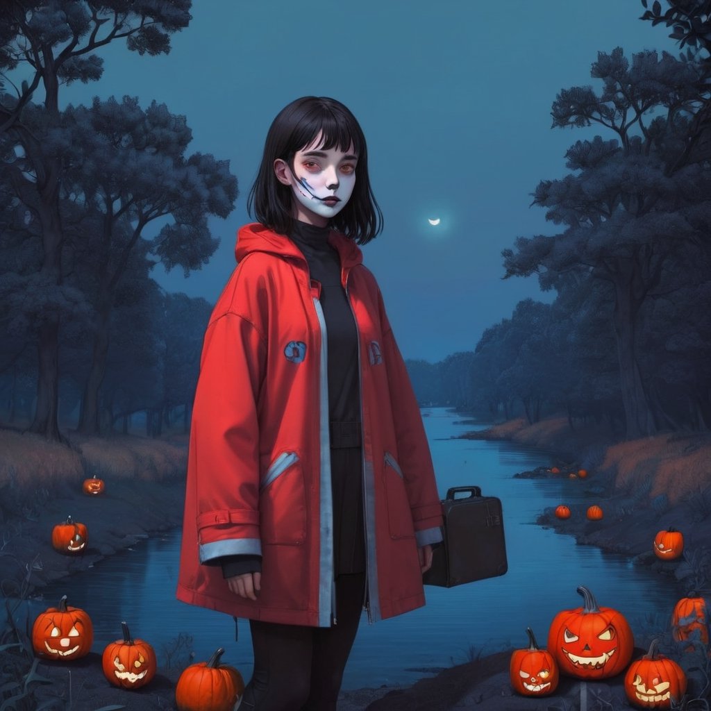 she is Halloween Ghost girl meets project X-wave in synthetic fashion, silhouette, grungy, dark, dangerous, dynamic composition and dramatic lighting, black, neon red, haze, aw0k euphoric style,drwbk coloring book drawing, portrait art by simon stalenhag