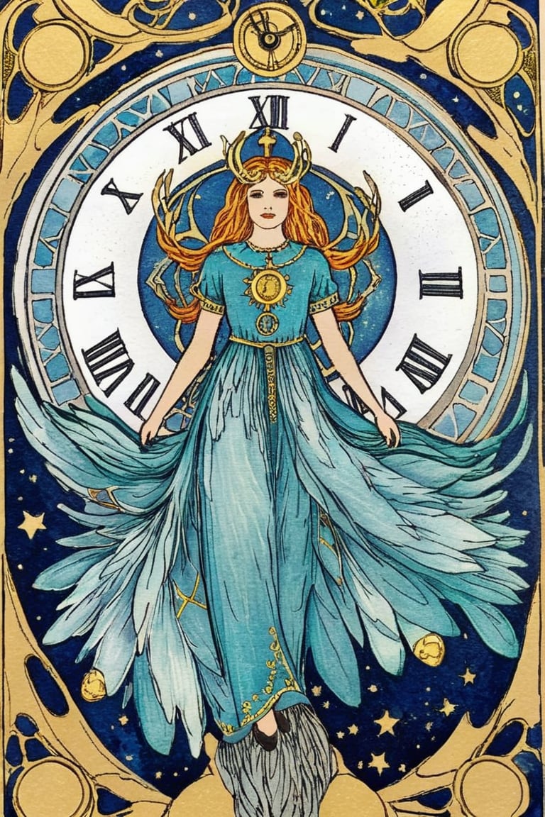 Tarot Card Style simple background, white background, no humans, sparkle, border, clock, constellation, roman numeral, tarot,aw0k straightsylum