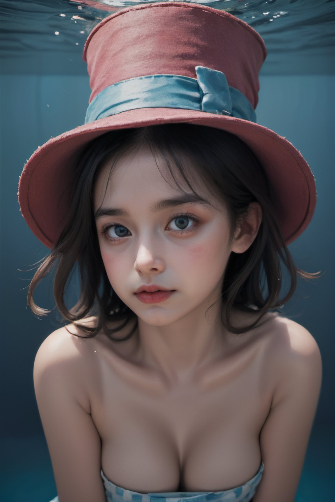 storybook, an Alexander Rothaug painting of mad hatter from Alice in wonderland, detailed face, high quality, insanely detailed artwork, near perfection, award winning artwork,  whimsical , shabby, kids story book style, muted colors, watercolor style,Realism,1 girl,underwater,naked_towel,LinkGirl