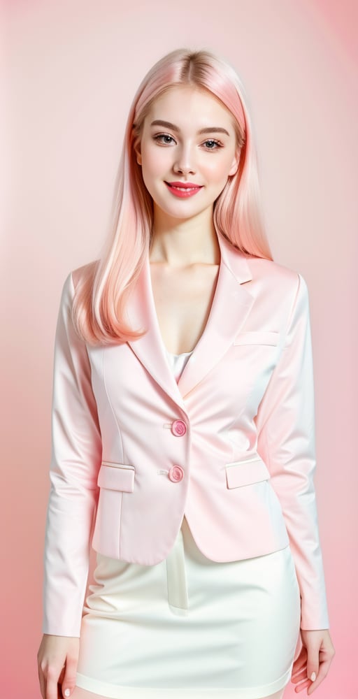 





woman, eyes, straight middle parted hairstyle, hair, super beauty marks, pale white skin, best quality, clear texture, details, canon eos 80d photo, light makeup, (pink color background theme: 1.3), (pale white skin:1.1), professional coloring photo, (sexy style business woman outfit:1.1), (pale white skin:1.1), smile