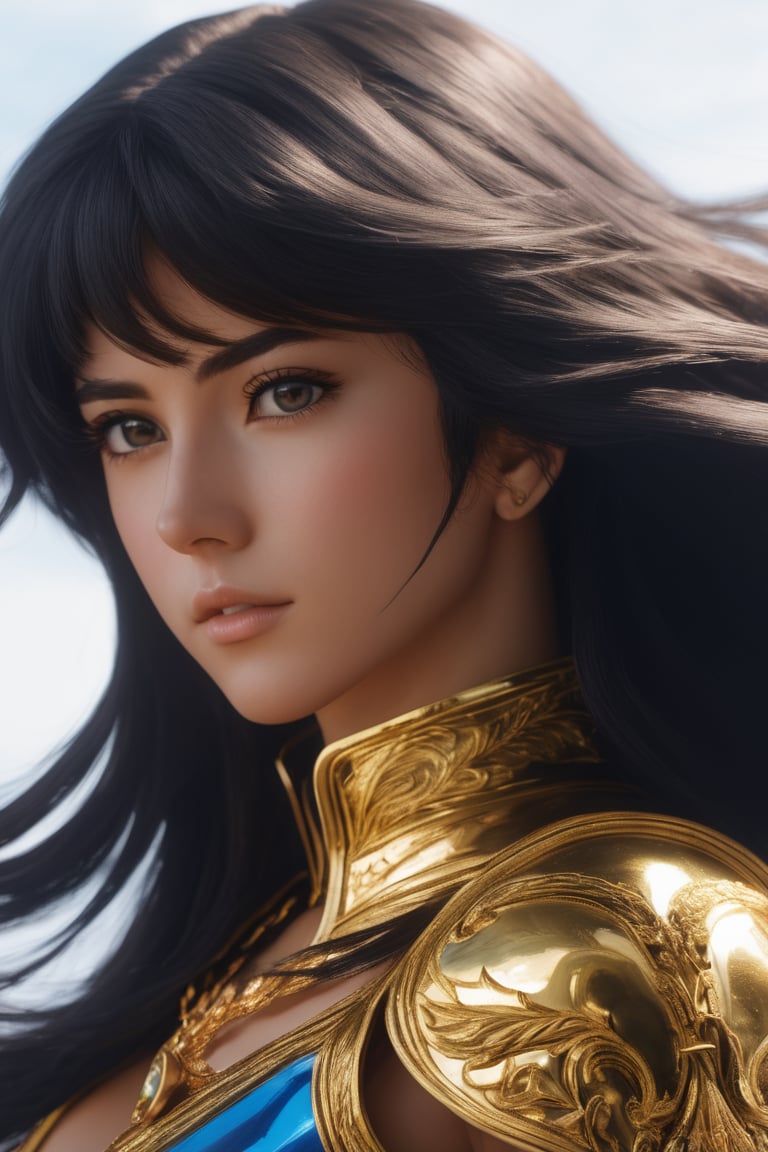 seed1, masterpiece, hyper realistic, 8K, full length, captured through a lens of a high speed DLSR camera, female, 20 years old, Marin de aguila, saint seiya.