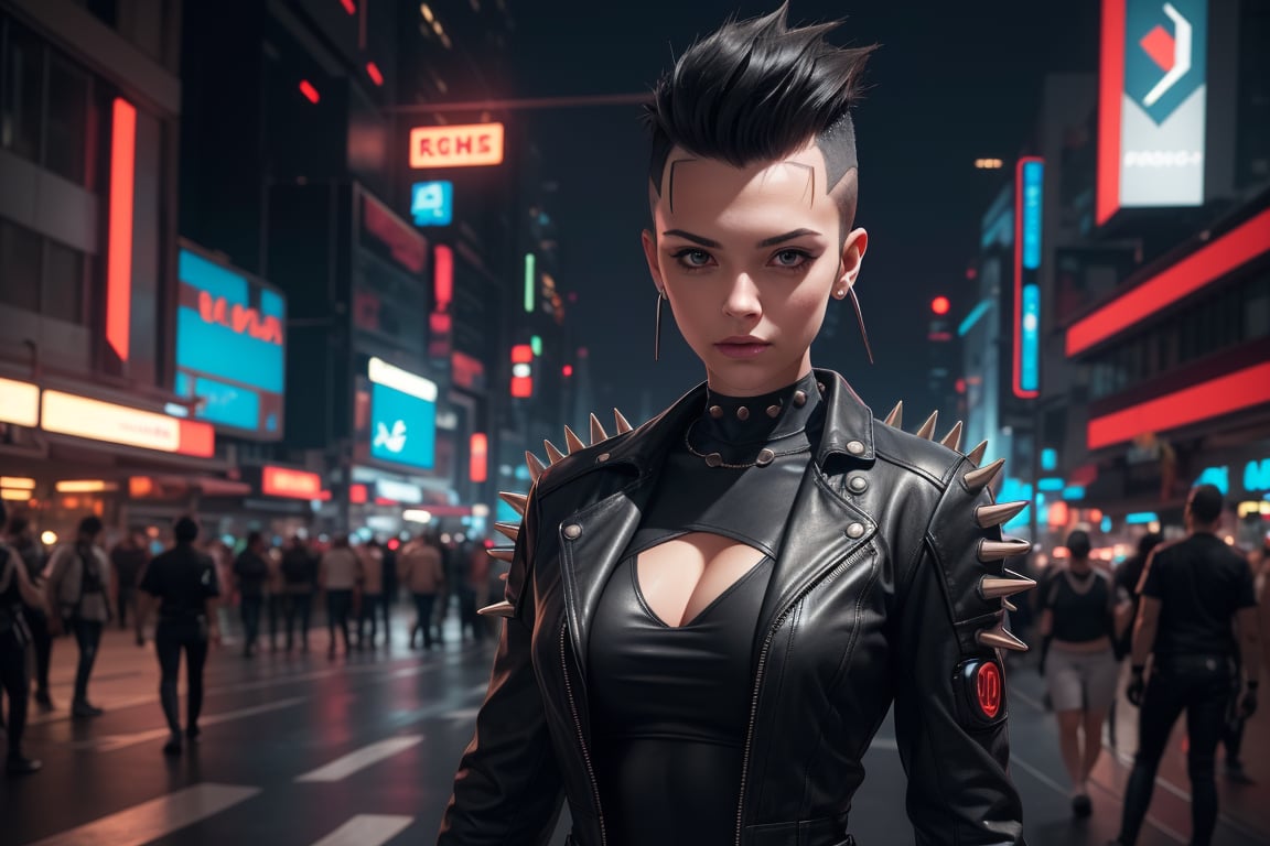 Cyberpunk girl, total body, photorrealistic, mohawk, leather clothing with spikes, no_background, hD, high resolution