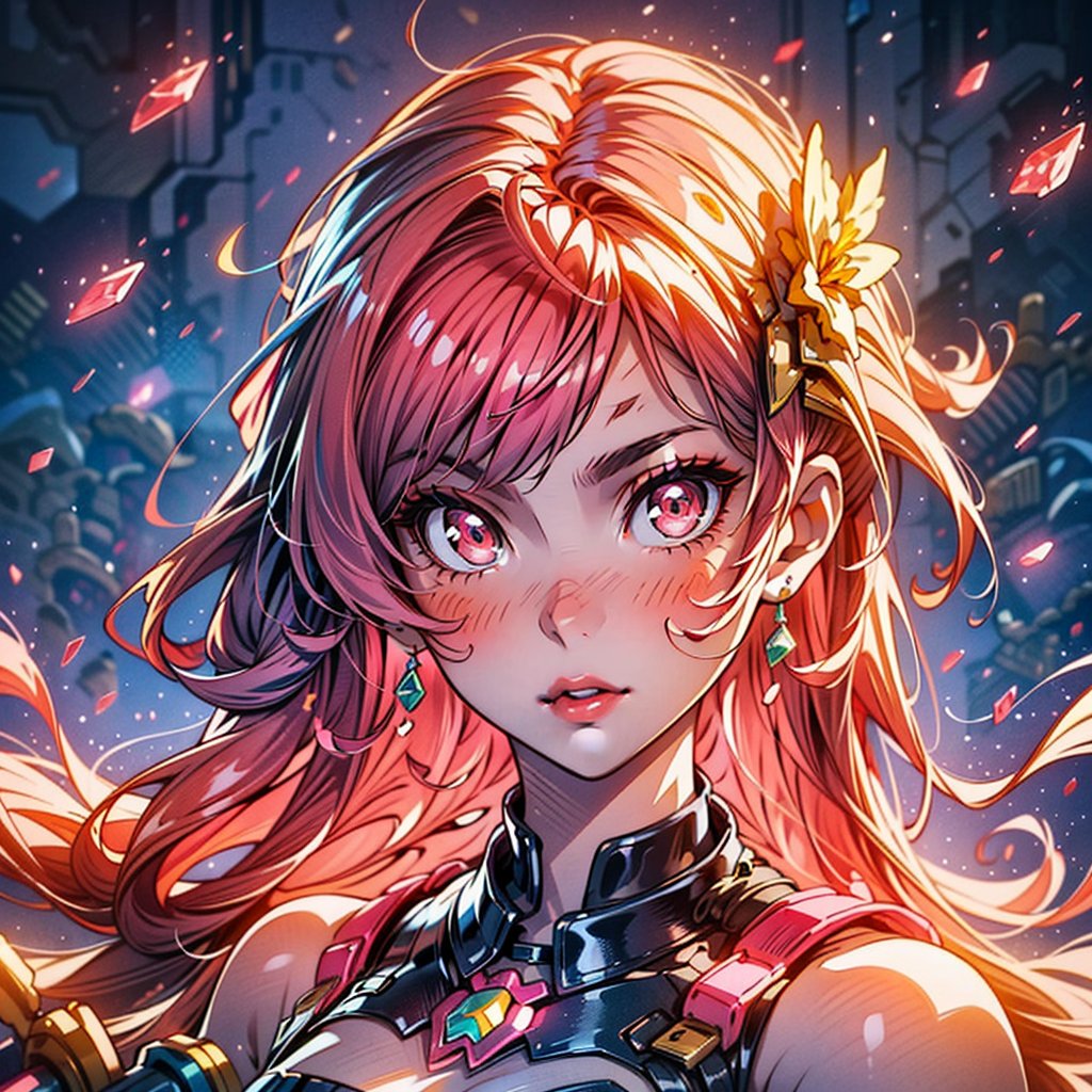 masterpiece, best quality, illustration, full body facing viewer, 1girl, a beautiful genie with planets behind her, wearing an ornate sexy white pink gold dress with pink jewels, elegant cascading hair, long brunette hair, delicate facial features, detailed eyes, light pink eyes, big eyes, long brunette hair, realistic pupils, depth of field, sharp focus, (hyper-detailed, bloom, glow:1.4), full lips, bright pink eyes, mystical atmosphere, kind face, high and detailed magical desert environment, (dynamic lighting:1.2), cinematic lighting, dramatic, fantasy,atdan style,belly_dancer,phcrystal